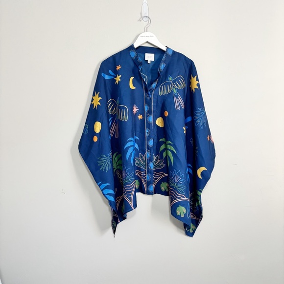 JOHNNY WAS JADE Women’s Blue Print KATIA OVERSIZED BLOUSE In DEL MAR Size L/XL - Picture 3 of 14